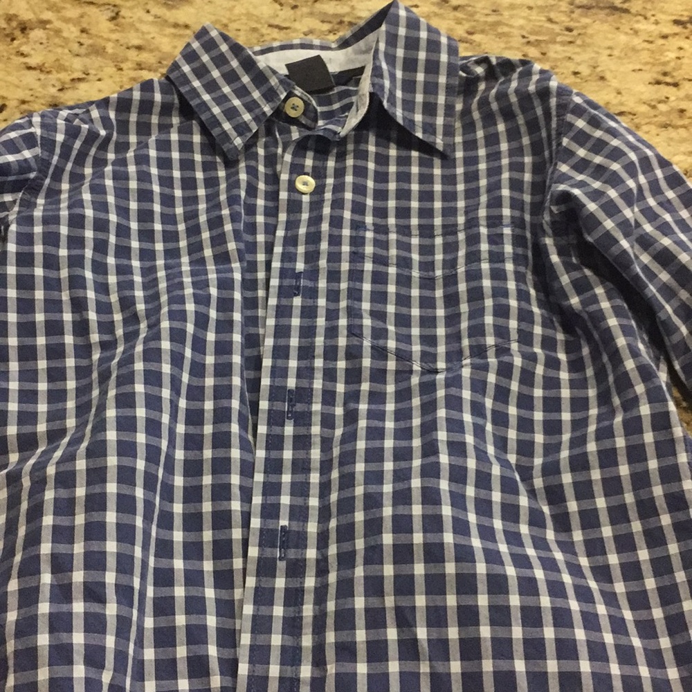 Boys navy blue plaid shirt